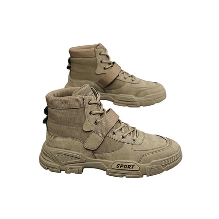

Daeful Mens Combat Boot Non-Slip Work Boots Round Toe Safety Shoe Comfortable Breathable Ankle Booties Working Brown 9