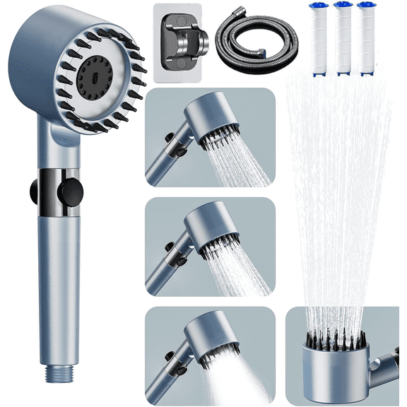 Ion Drops Shower Head, Filtered Showerhead with Handheld, High Pressure Showerhead with Filters for Hard Water, Light Blue