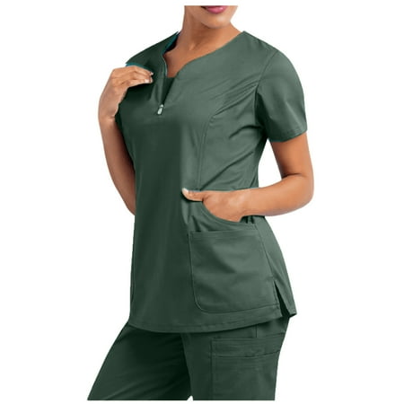 

New Year s Deals!GATXVG Women s Soild Color Stretch Scrub Top with Pockets V-Neck Comfy Uniform Scrub Top Tunic Top on Clearance