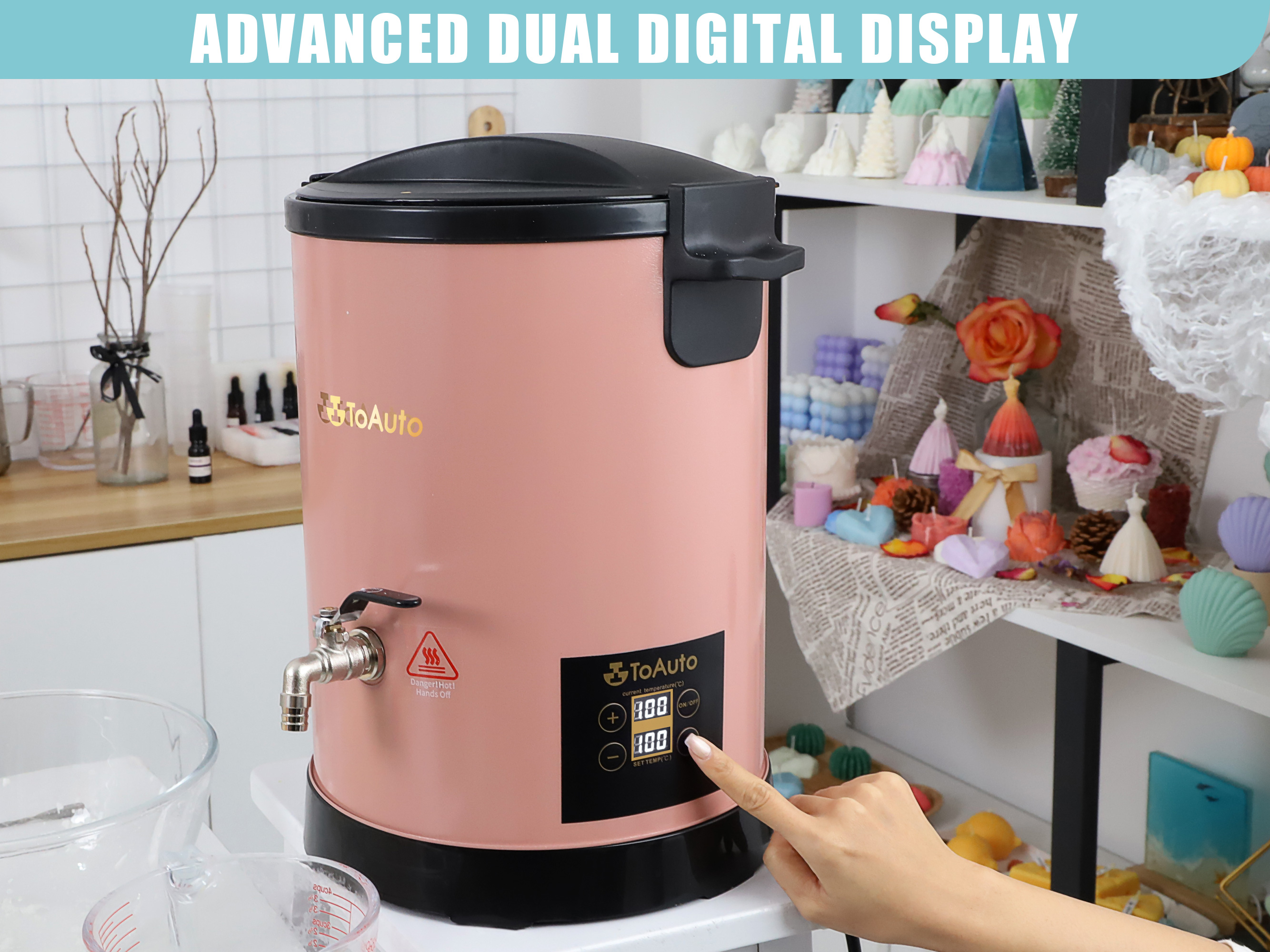 6L Digital Wax Melter for Candle Making Large Commercial Electric Melting Pot with Heating Core Spout Temperature Control Pink