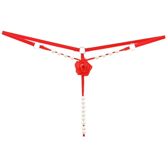 Thongs for Women Red Thong with Pearls Ball Sexy Micro Underpant One Size