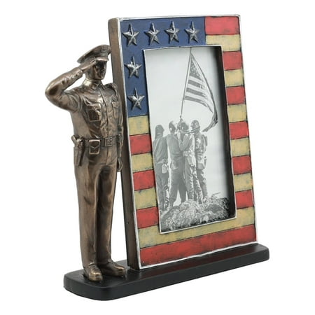 American Flag Picture Frame Ebros Civil Servant Police Officer Saluting Picture Frame Figurine Decorative Tabletop Picture Frame With Stars And Stripes US Flag Borders ()