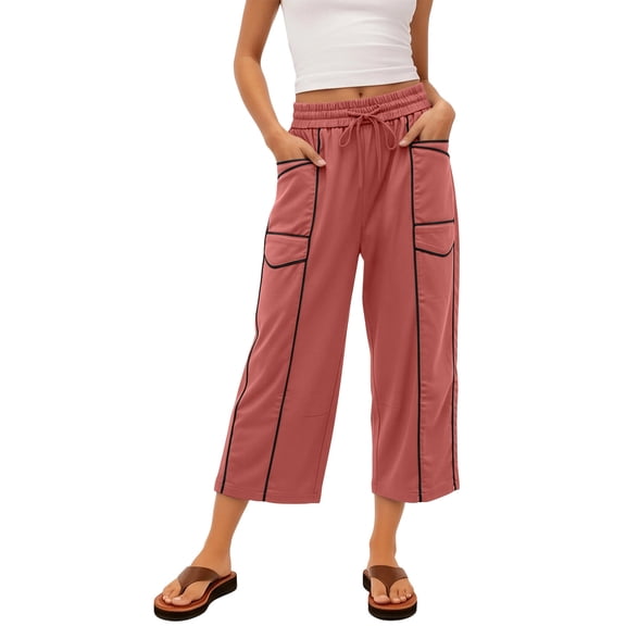 BUIGTTKLOP Capri Sweatpants for Women Drawstring High Waisted Cropped Pants Baggy Sweat Lounge Capris