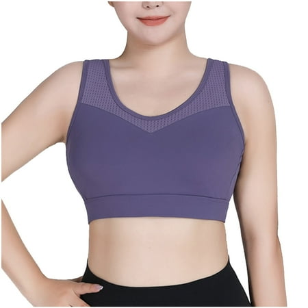 

JGGSPWM Women s Large Size High-strength Shockproof Sports Underwear Breathable Yoga Vest Fitness Running One-piece Fixed Cup Bra Purple Purple