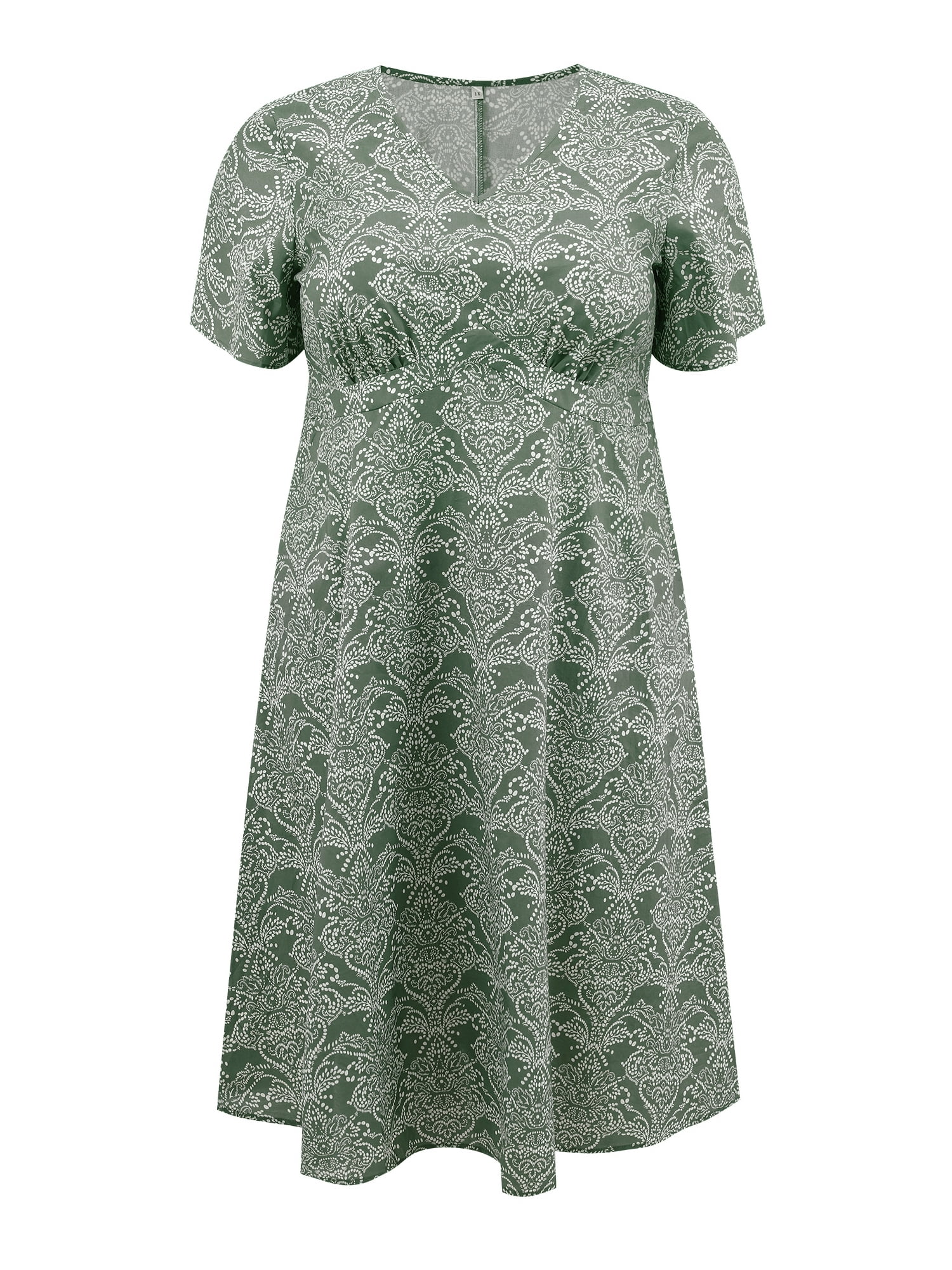 DARING DIVA Plus Size Floral Print V Neck Beach Vacation Midi Dress 3X Gray Green