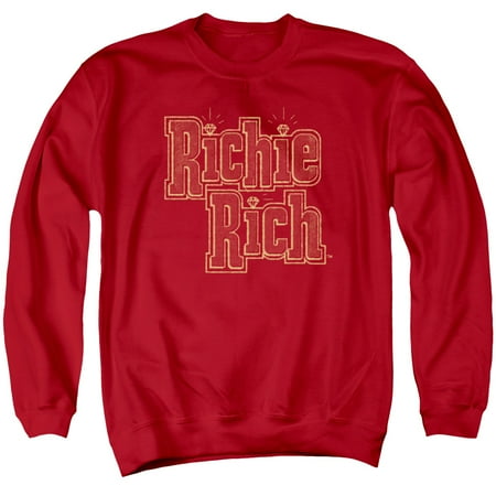 - Richie Rich Harvey Comics Character Stacked Logo Red Adult Crewneck Sweatshirt