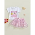 thumbnail image 3 of Baby Toddler Girl Birthday Outfit 6 12 18 24 Months 2T 3T 4T 5T Letter Embroidery Short Sleeve T-Shirt Glitter Tulle Skirt 2 Pcs Clothing Set, 3 of 9