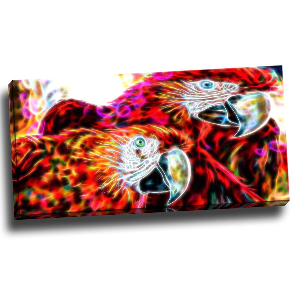 Design Art Macaw Parrot Duo Animal Single Panel Canvas Wall Art