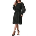 thumbnail image 4 of INSPIRE CHIC Women's Puff Long Sleeve Elastic Waist Glitter Stars Boat Neck Mesh Casual Dress XL Black, 4 of 6