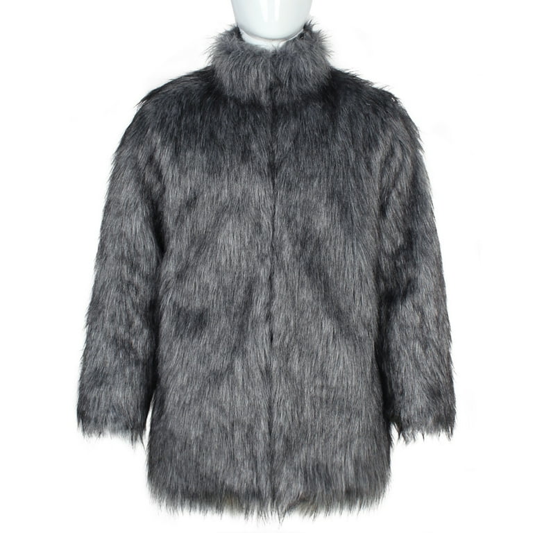 ZQUUVOU Men's Faux Fur Jacket Stand Collar Thermal Insulated Long