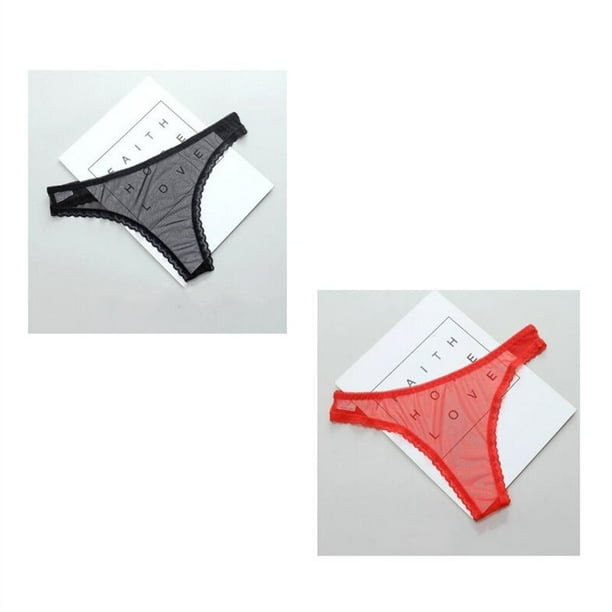 Tanga transparente de encaje transparente para mujer, ropa interior Sexy de tiro bajo sin costuras, parte inferior de malla en la entrepierna, 1-2 piezas