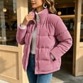 thumbnail image 4 of Lmueinov Womens Corduroy Puffer Jacket Outdoor Stand Collar Button Down Quilted Coats Fall Winter Casual Warm Outerwear Coat with Pockets, 4 of 5