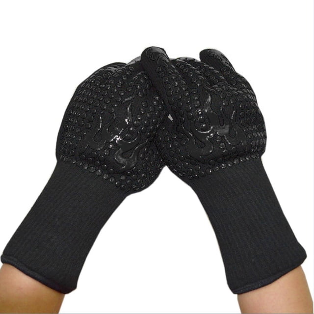 Guantes de parrilla para barbacoa, extremadamente resistentes al calor, guantes aislantes de silicona ignífugo para cocinar, asar a la parrilla, - Negro Macarena 1 par de guantes de horno