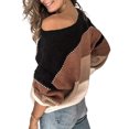 thumbnail image 4 of Chandail Femme à Rayures Color Block Col Rond Long Chandail Blouse Manches Femme, Kaki, m, 4 of 6