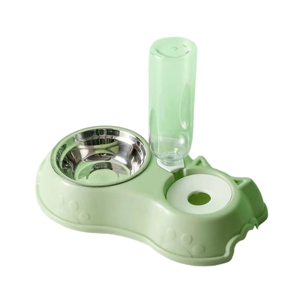 Pet Food and Water Set, Double Cat Dog Bowl with Automatic Gravity Water Dispenser, Tilted Raised Bowl for Small Medium Size Puppy Pet Dogs Cats Green