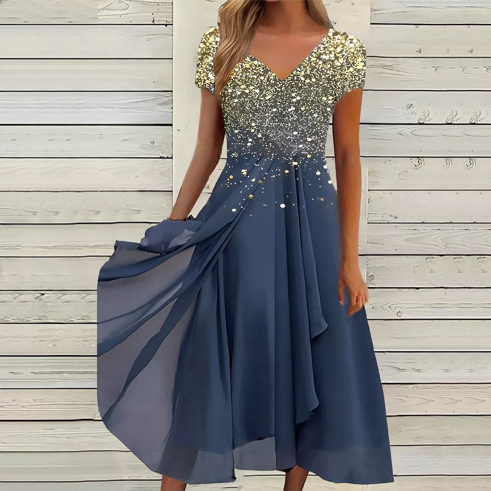 nsendm Womens Dress Female Adult Short Sundresses for Women Women s Dress Casual Fashion Knitted Patchwork Women s Dress Dresses for Casual Gold XL Walmart