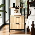 thumbnail image 2 of Nightstand Set of 2 with Fabric Drawers, Fluted Nightstand with Charging Station, Oak Night Stand Set of 2, Bed Side Table with Fabric Drawers, End Table for Bedroom with Charging Station, 2 of 5