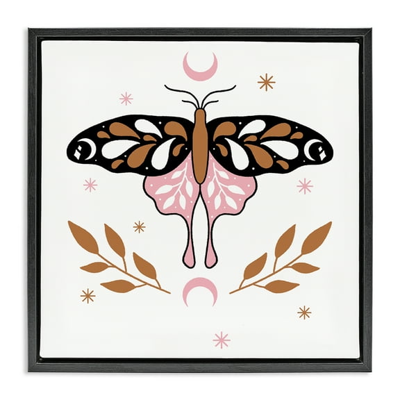 Stupell Industries Moth & Crescent Moons Animals Painting Black Floater Framed Canvas Art Print Wall Art, 18 x 18