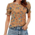 thumbnail image 2 of JTZGDY Blouses for Women Dressy Casual Summer Boho Floral/Polka Dot/Tie Dye/Plaid Printed Short Sleeve Womens Crewneck Graphic Tshirt Tops with Smocked Cuffs E-Orange XXL, 2 of 7