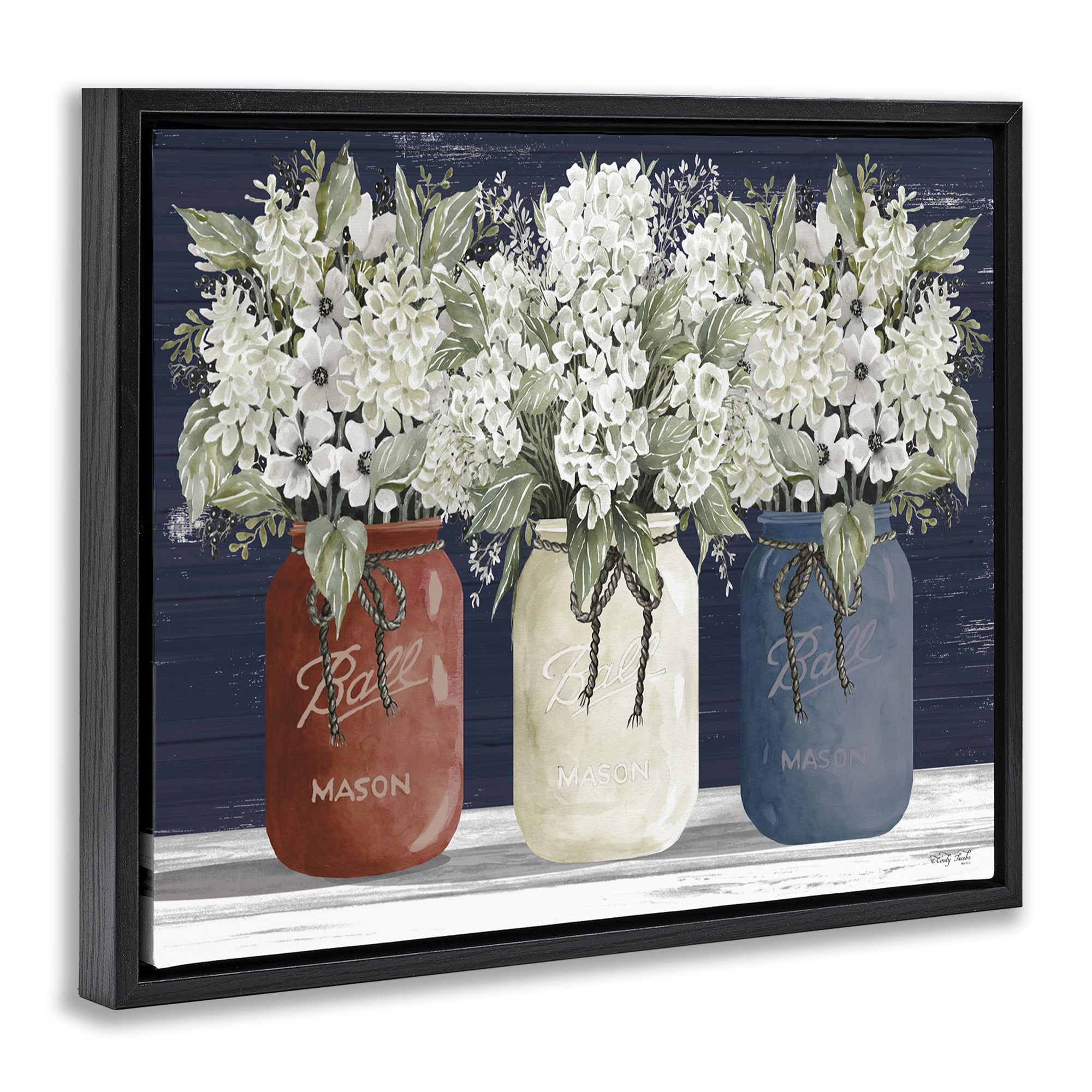 Stupell Industries Americana Floral Bouquets Rustic Flowers Country Pride Jet Black Framed Floating Canvas Wall Art, 16x20, by Cindy Jacobs