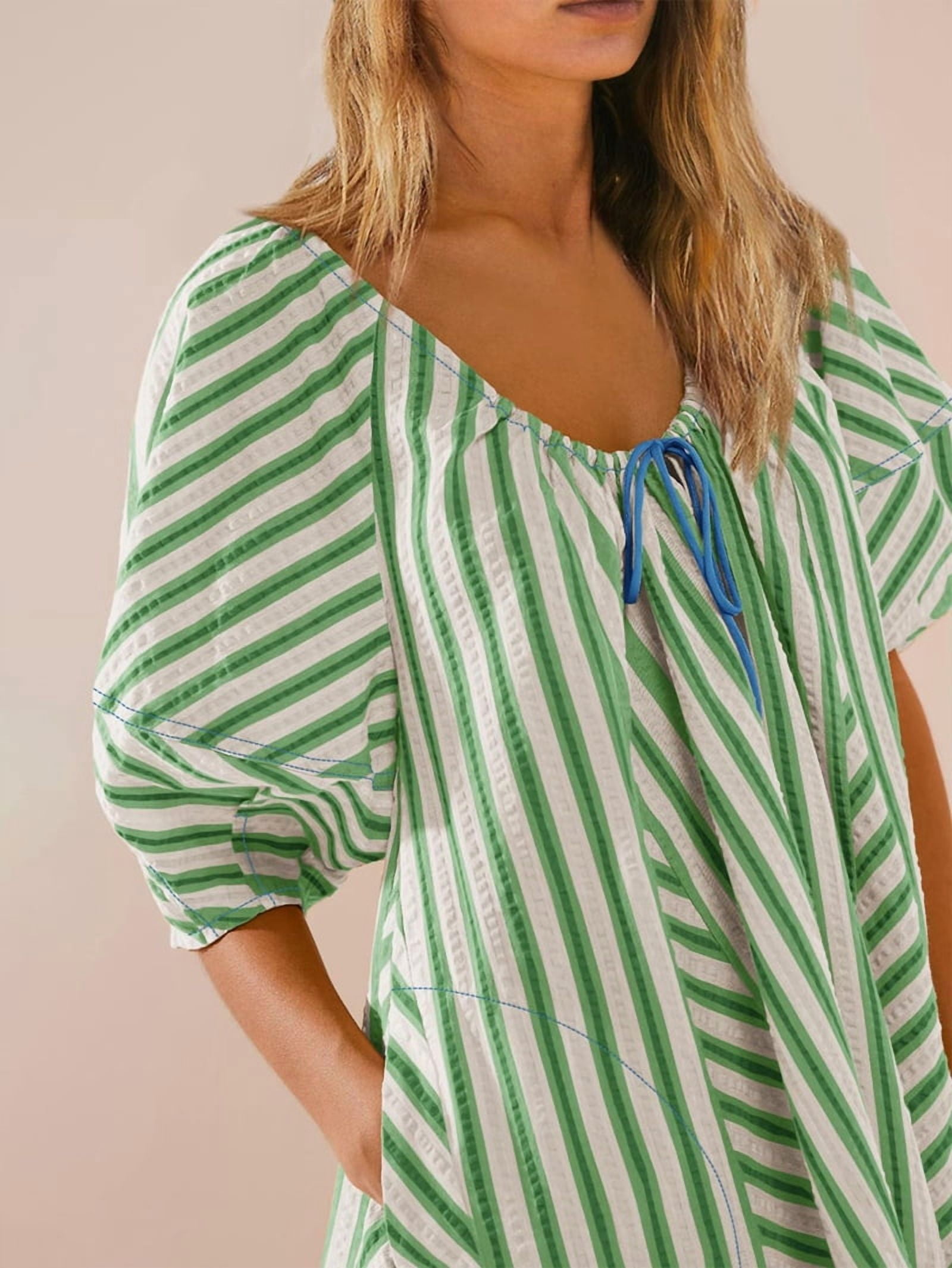 Womens Oversized Striped Romper Dress Shorts Jumpsuit Beach Vacation Clothes with Pockets