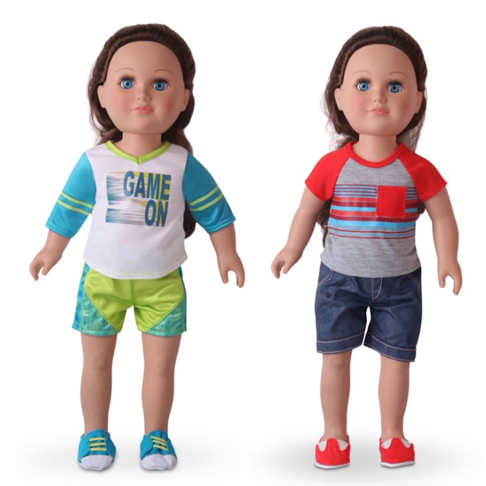My Life As Boy Doll 2 Pack Fashion Bundle, Tee & Distressed Denim Shorts & Green and Blue Sports