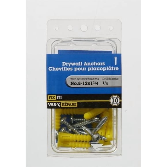 8-12x1-1/4" Plastic Anchor with Screws 10 Pieces