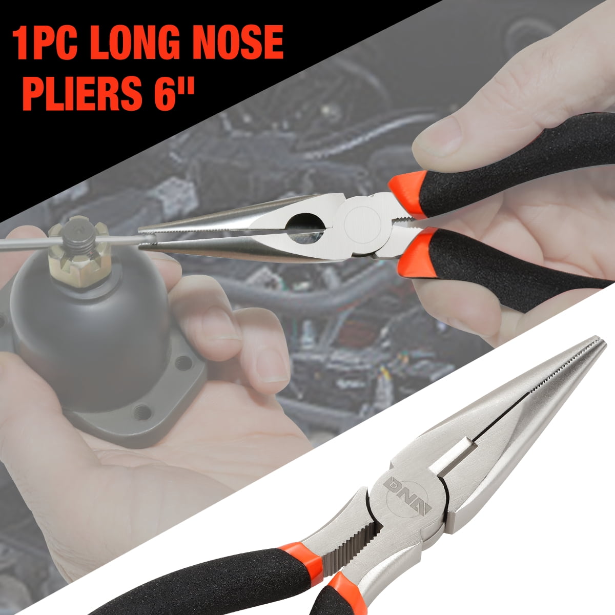 5 Piece Tool Kit, Includes Multi-Use Forged Hardened Steel Lock Jaw Wrench, Slip Joint Plier, Needle Nose Plier, Long Nose Plier, and Adjustable Wrench, 1 Set, Orange/Black