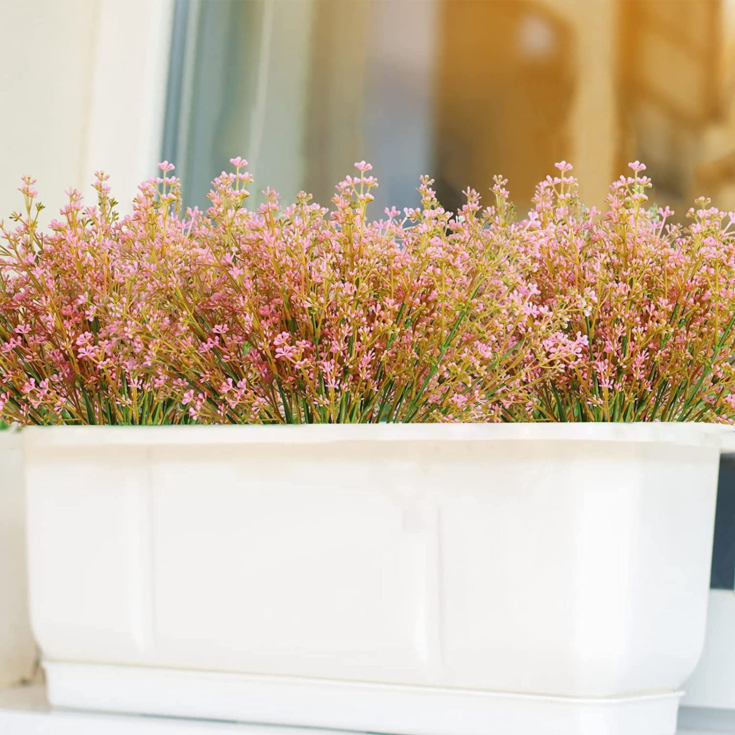 MAMOWEAR Artificial Baby breath Flowers for Outdoor Spring Fall Fake Flowers Bulk Faux Flower Bouquets for Harvest Festival Home Window Box Décor(12pcs, Pink)