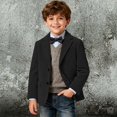 thumbnail image 2 of Pandaie Boys Wedding Fit Formal Suit Corduroy Lapel Single Breasted Blazer Jacket for Dress Up Outfits Black,7-8 Years, 2 of 6
