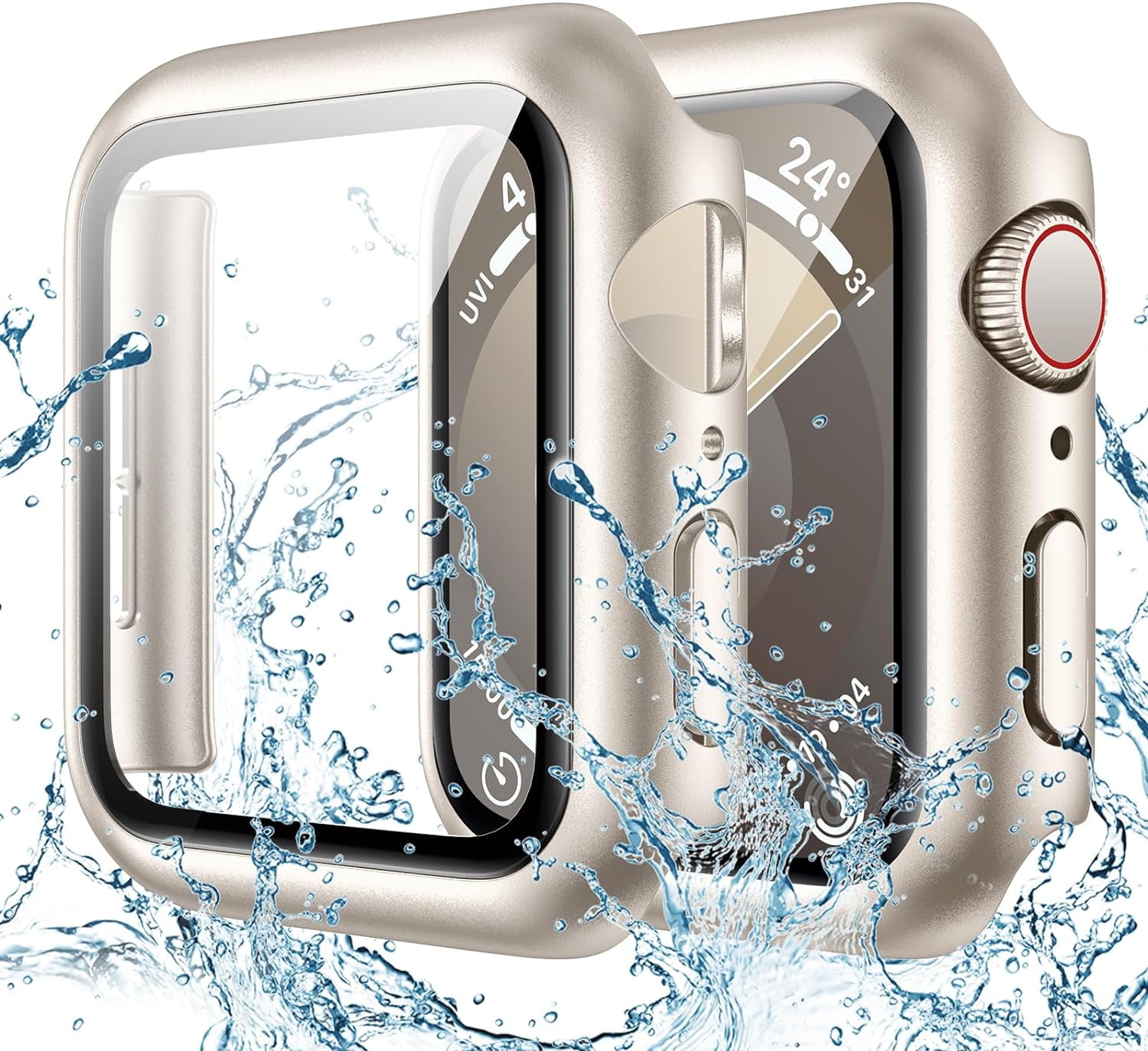 XiHAMA Waterproof Screen Protector Case Compatible with Apple Watch Series 6/5/4/SE 44mm, Hard Bumper with Tempered Glass for Watch Cover