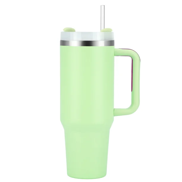 Taza Termo de 40oz, botella de café aislante de acero inoxidable con mango y pajita, hervidor portátil, taza de hielo para coche de viaje