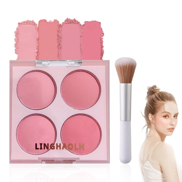 Paleta de rubor de 4 colores para mejillas, rostro, rubor de contorno mate, paleta de maquillaje, brillo edificable, colorete facial para mejillas, sombras, maquillaje cosmético mezclable, rubor con p