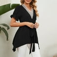 thumbnail image 3 of Blouses et Hauts pour Femmes Mode Femmes Couleur Unie Confortable Blouse Décontractée Sans Manches Col en V Bandage, 3 of 9