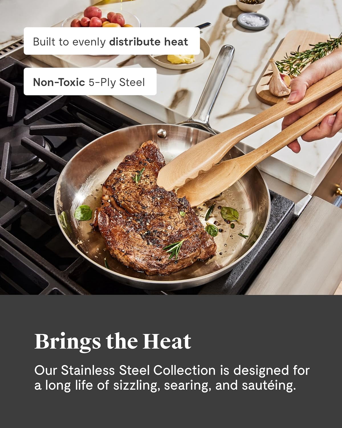 Caraway Stainless Steel Cookware Set – 12 Piece 5-Ply Stainless Steel Pots and Pans Set - Includes Fry, Sauce, Sauté Pan, Dutch Oven, and Space-Saving Storage - , & Free