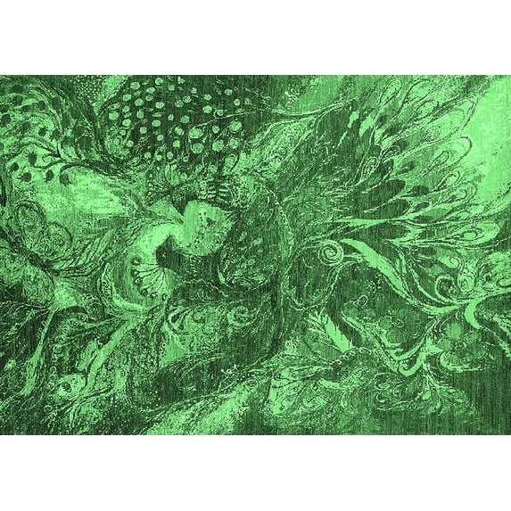 Ahgly Company Indoor Rectangle Oriental Emerald Green Industrial Area Rugs, 8' x 12'