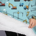 thumbnail image 3 of Oversized Wearable Blanket Hoodie,Cartoon Construction Vehicles Cranes Blue Pattern Sherpa Blanket Hoodie with Super Pockets,Super Warm Fuzzy Pullover for Women & Men, 3 of 6