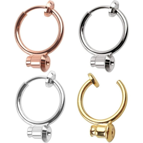 Clip-on Earring Converter,16 Pieces Earring Clip Converter Components Findings with Post for Non-Pierced Ears Jewellery Making - 4 Colors