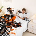 thumbnail image 3 of Castle Fairy Geometric Motocross Queen Sheet Sets 4 Pieces for Teens, Checkered Race Jump Bed Set for Kids Bedroom, Black Orange, 3 of 6