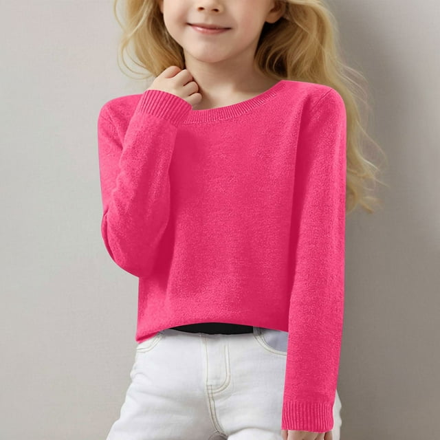 MKOSPLRT Kid's Sweaters Crew Neck Knit Pullover Long Sleeve Knit Sweaters Basic Solid Color Sweaters Loose Fit Pullover Tops for Girl Boy