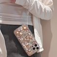 thumbnail image 2 of for iPhone 16 Pro Max Case with Wrist Strap Women Luxury 3D Bling Shiny Rhinestone Diamond Crystal Pearl Handmade Flowers Soft Protective Glitter Case for iPhone 16 Pro Max (Silver), 2 of 13