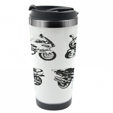 

Motorcycle Travel Mug Motorbikes Steel Thermal Cup 16 oz by Ambesonne