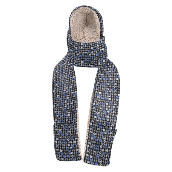 BZSMCE Warm Fleece Hood Scarf Wrap Blue Sprinkles Pattern