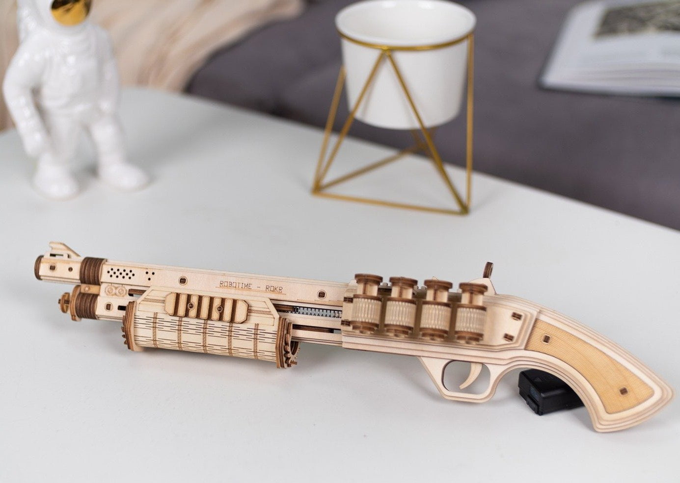 Wood Craft Toys  Tommy Gun wooden rubber band gun 10 shot with ammo 