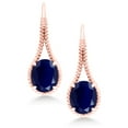 thumbnail image 2 of Gem Stone King 18K Rose Gold Plated Silver Blue Sapphire Drop Dangle Earrings for Women | 9.00 Cttw | Gemstone September Birthstone | Oval 12X10MM | 1.18 inch, 2 of 5