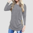 thumbnail image 2 of Timegard Hauts pour Femmes Col Rond Manches Longues Bouton Couleur Unie Blouse Confortable Automne Tunique Décontractée Habillée, 2 of 6