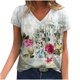 thumbnail image 2 of ICHUANYI Clearance Fashion Woman Causal V-Neck Printing Blouse Short Sleeve T-Shirt Summer Tops(White, M) ICHUANYI WER2023081016514, 2 of 5
