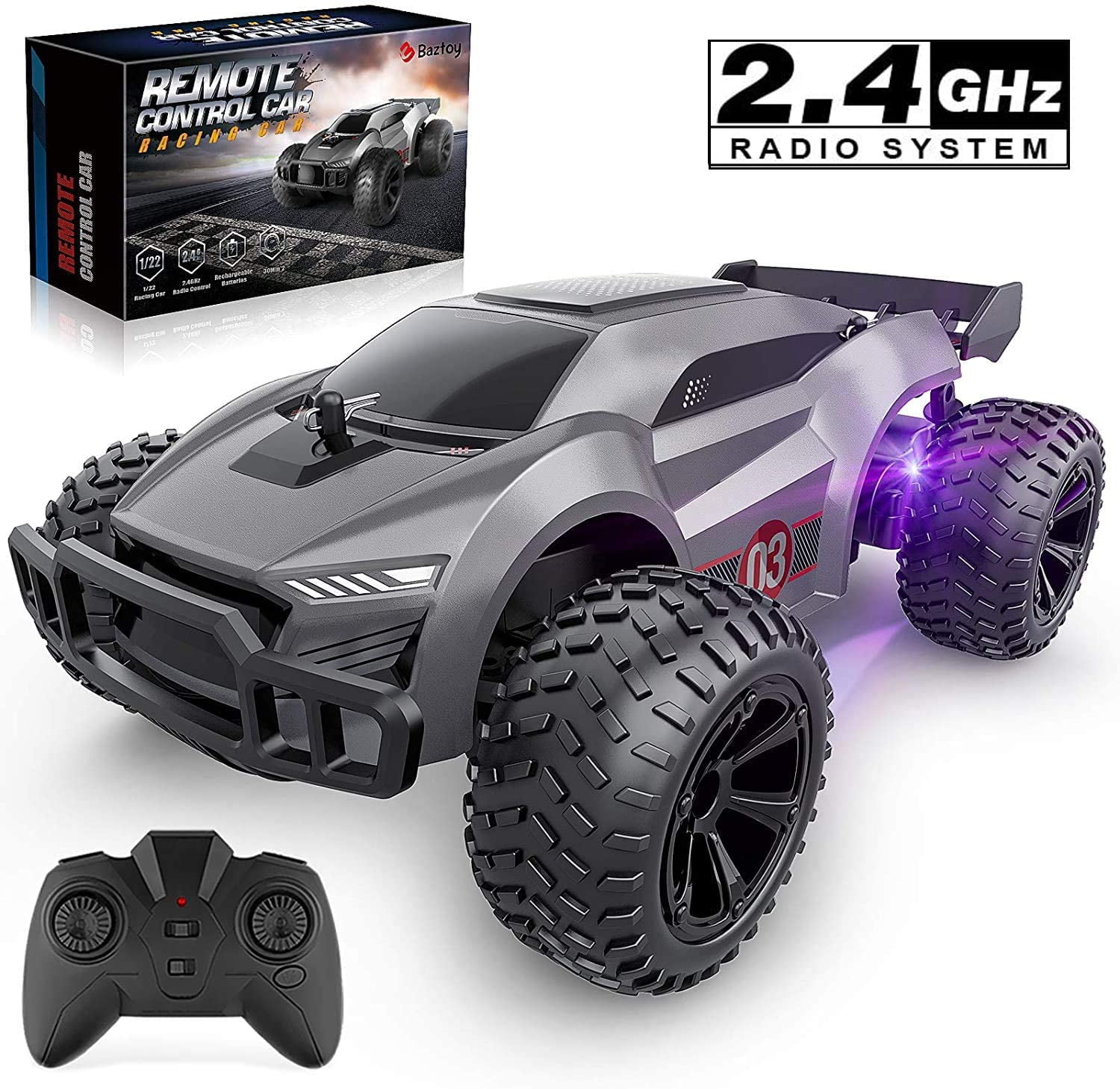 Allaugh High Speed RC Car, Remote Control Car, 1:22 Scale 2WD off-Road RC  Racing Car with Headlight for 3-12Y Kids Adults (Gray) - Walmart.com