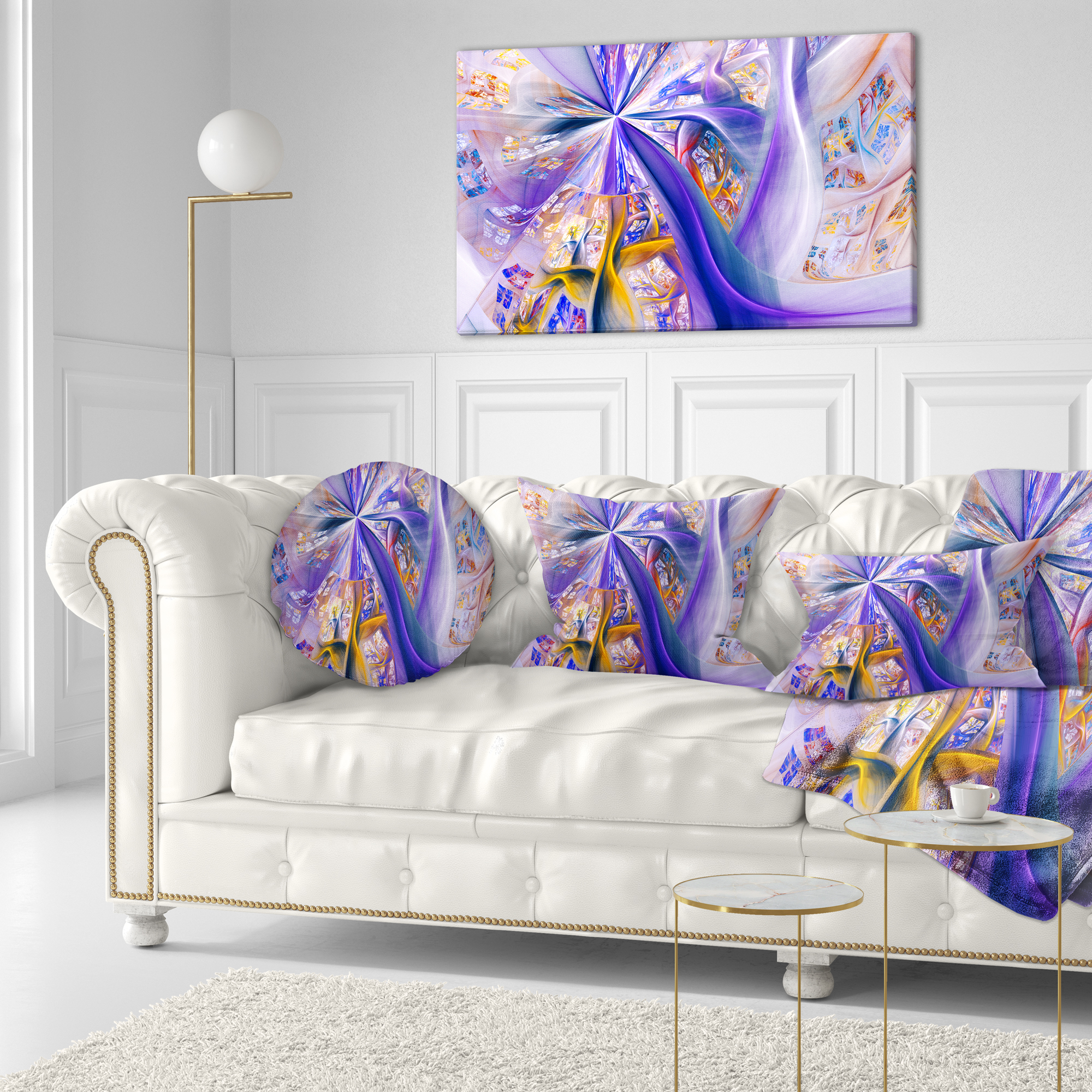 Designart Purple Yellow Fractal Curves - Abstract Throw Pillow - 12x20