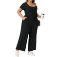 thumbnail image 4 of Agnes Orinda Women's Plus Size 2 Piece Bodysuit Square Neck Short Sleeve Pants Casual Fitted Outfit Set 1X Black, 4 of 6